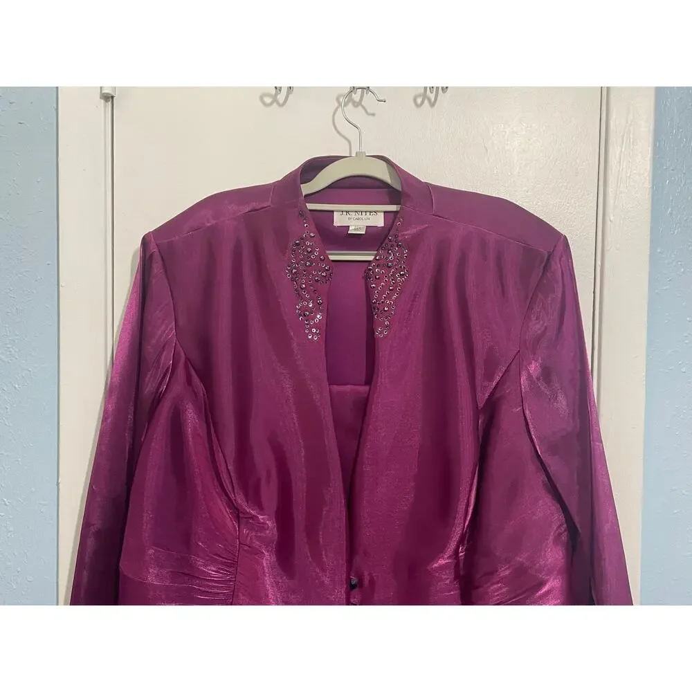 JR Nites Carol Lin 2 Piece Jacket Tank Size 22W Purple Satin Formal Church